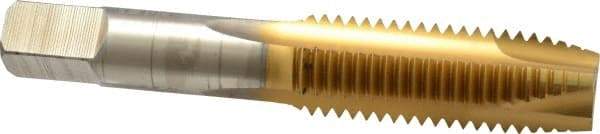 Hertel - 3/4-10 UNC, 3 Flute, TiN Finish, High Speed Steel Spiral Point Tap - Plug Chamfer, Right Hand Thread, 4-1/4" OAL - Exact Industrial Supply