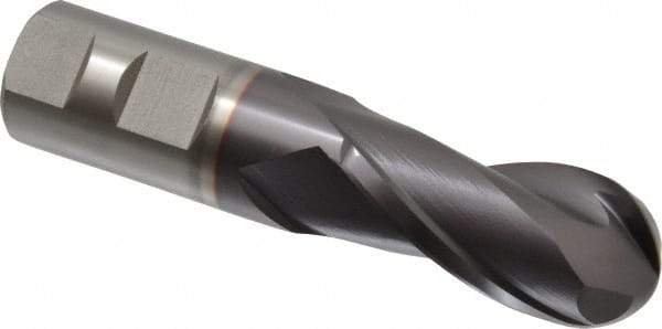 Hertel - 1" Diam, 2" LOC, 2 Flute Cobalt Ball End Mill - TiCN Finish, Single End, 4-1/2" OAL, 1" Shank Diam, Spiral Flute - Eagle Tool & Supply