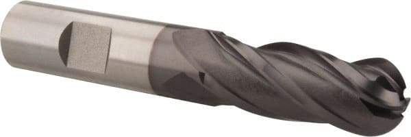 Hertel - 5/8" Diam, 1-5/8" LOC, 4 Flute Cobalt Ball End Mill - TiCN Finish, Single End, 3-3/4" OAL, 5/8" Shank Diam, Spiral Flute - Eagle Tool & Supply