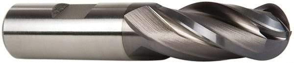 Hertel - 3/4" Diam, 1-5/8" LOC, 4 Flute Cobalt Ball End Mill - TiCN Finish, Single End, 3-7/8" OAL, 3/4" Shank Diam, Spiral Flute - Eagle Tool & Supply