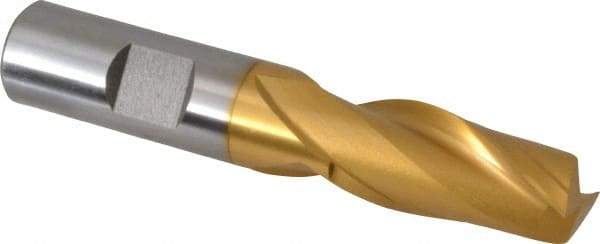 Hertel - 5/8", 1-5/16" LOC, 5/8" Shank Diam, 3-7/16" OAL, 2 Flute, Cobalt Square End Mill - Single End, TiN Finish, Centercutting - Eagle Tool & Supply