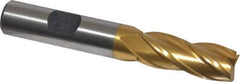 Hertel - 1/2", 1-1/4" LOC, 1/2" Shank Diam, 3-1/4" OAL, 4 Flute, Cobalt Square End Mill - Single End, TiN Finish, Spiral Flute, 30° Helix, Centercutting, Right Hand Cut, Right Hand Flute - Eagle Tool & Supply