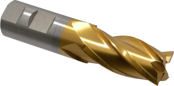 Hertel - 1", 2" LOC, 1" Shank Diam, 4-1/2" OAL, 4 Flute, Cobalt Square End Mill - Single End, TiN Finish, Spiral Flute, 30° Helix, Centercutting, Right Hand Cut, Right Hand Flute - Eagle Tool & Supply