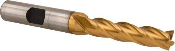 Hertel - 5/16", 1-3/8" LOC, 3/8" Shank Diam, 3-1/8" OAL, 4 Flute, Cobalt Square End Mill - Single End, TiN Finish, Centercutting - Eagle Tool & Supply