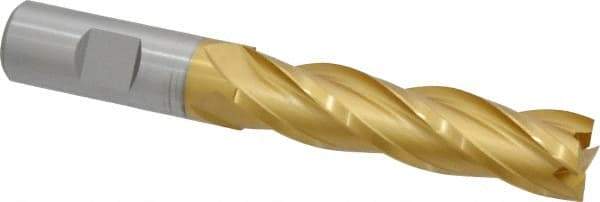 Hertel - 3/4", 3" LOC, 3/4" Shank Diam, 5-1/4" OAL, 4 Flute, Cobalt Square End Mill - Single End, TiN Finish, Spiral Flute, 30° Helix, Centercutting, Right Hand Cut, Right Hand Flute - Eagle Tool & Supply