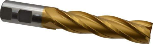 Hertel - 1", 4" LOC, 1" Shank Diam, 6-1/2" OAL, 4 Flute, Cobalt Square End Mill - Single End, TiN Finish, Spiral Flute, 30° Helix, Centercutting, Right Hand Cut, Right Hand Flute - Eagle Tool & Supply