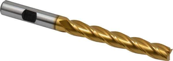 Hertel - 3/8", 2-1/2" LOC, 3/8" Shank Diam, 4-1/4" OAL, 4 Flute, Cobalt Square End Mill - Single End, TiN Finish, Centercutting - Eagle Tool & Supply