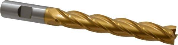 Hertel - 5/8", 4" LOC, 5/8" Shank Diam, 6-1/8" OAL, 4 Flute, Cobalt Square End Mill - Single End, TiN Finish, Spiral Flute, 30° Helix, Centercutting, Right Hand Cut, Right Hand Flute - Eagle Tool & Supply