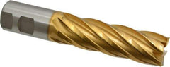 Hertel - 1-1/4", 4" LOC, 1-1/4" Shank Diam, 6-1/2" OAL, 6 Flute, Cobalt Square End Mill - Single End, TiN Finish, Spiral Flute, 30° Helix, Centercutting, Right Hand Cut, Right Hand Flute - Eagle Tool & Supply