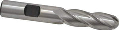 Hertel - 1/2" Diam, 1-1/2" LOC, 4 Flute High Speed Steel Ball End Mill - Uncoated, Single End, 3-1/4" OAL, 1/2" Shank Diam, Spiral Flute - Eagle Tool & Supply