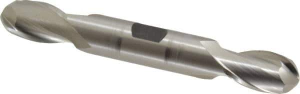 Hertel - 1/2" Diam, 13/16" LOC, 2 Flute High Speed Steel Ball End Mill - Uncoated, Double End, 3-3/4" OAL, 1/2" Shank Diam, Spiral Flute - Eagle Tool & Supply