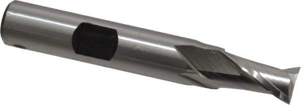 Hertel - 11/32", 9/16" LOC, 3/8" Shank Diam, 2-5/16" OAL, 2 Flute, High Speed Steel Square End Mill - Single End, Uncoated, Spiral Flute, 30° Helix, Centercutting, Right Hand Cut, Right Hand Flute - Eagle Tool & Supply