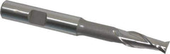 Hertel - 5/16", 3/4" LOC, 3/8" Shank Diam, 3-5/16" OAL, 2 Flute, High Speed Steel Square End Mill - Single End, Uncoated, Spiral Flute, 30° Helix, Centercutting, Right Hand Cut, Right Hand Flute - Eagle Tool & Supply