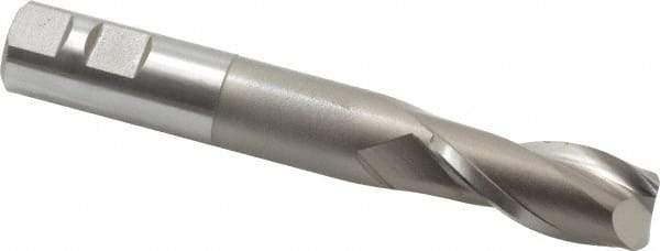 Hertel - 7/8", 2" LOC, 7/8" Shank Diam, 6" OAL, 2 Flute, High Speed Steel Square End Mill - Single End, Uncoated, Spiral Flute, 30° Helix, Centercutting, Right Hand Cut, Right Hand Flute - Eagle Tool & Supply
