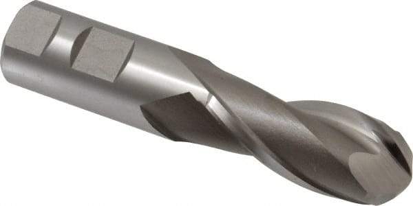 Hertel - 1" Diam, 2-1/4" LOC, 2 Flute Cobalt Ball End Mill - Uncoated, Single End, 4-3/4" OAL, 1" Shank Diam, Spiral Flute - Eagle Tool & Supply