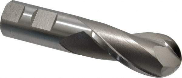 Hertel - 1-1/8" Diam, 2-1/4" LOC, 2 Flute High Speed Steel Ball End Mill - Uncoated, Single End, 4-3/4" OAL, 1" Shank Diam, Spiral Flute - Eagle Tool & Supply