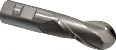 Hertel - 1-1/8" Diam, 2-1/4" LOC, 2 Flute High Speed Steel Ball End Mill - Uncoated, Single End, 4-3/4" OAL, 1" Shank Diam, Spiral Flute - Eagle Tool & Supply