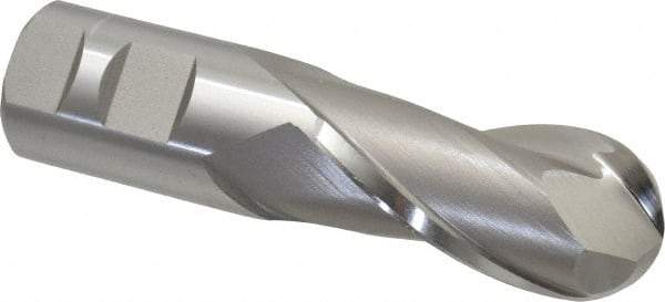 Hertel - 1-1/4" Diam, 2-1/2" LOC, 2 Flute High Speed Steel Ball End Mill - Uncoated, Single End, 5" OAL, 1-1/4" Shank Diam, Spiral Flute - Eagle Tool & Supply
