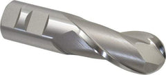 Hertel - 1-1/4" Diam, 2-1/2" LOC, 2 Flute High Speed Steel Ball End Mill - Uncoated, Single End, 5" OAL, 1-1/4" Shank Diam, Spiral Flute - Eagle Tool & Supply