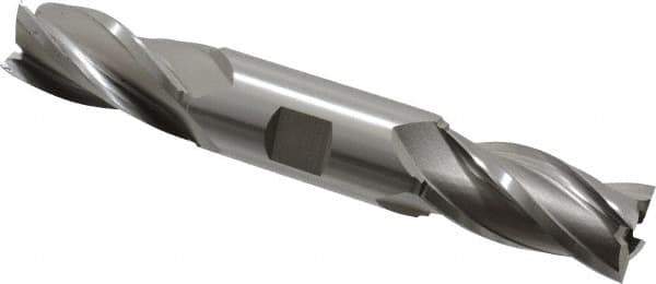 Hertel - 15/16", 1-7/8" LOC, 1" Shank Diam, 6-3/8" OAL, 4 Flute, High Speed Steel Square End Mill - Double End, Uncoated, Spiral Flute, 30° Helix, Right Hand Cut, Right Hand Flute - Eagle Tool & Supply