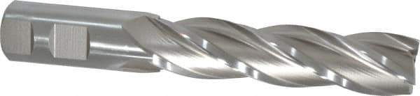 Hertel - 1", 4" LOC, 1" Shank Diam, 6-1/2" OAL, 4 Flute, High Speed Steel Square End Mill - Single End, Uncoated, Spiral Flute, 30° Helix, Right Hand Cut, Right Hand Flute - Eagle Tool & Supply