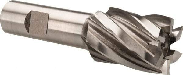 Hertel - 1-1/8", 1-1/2" LOC, 3/4" Shank Diam, 3-7/8" OAL, 6 Flute, High Speed Steel Square End Mill - Single End, Uncoated, Spiral Flute, 30° Helix, Right Hand Cut, Right Hand Flute - Eagle Tool & Supply