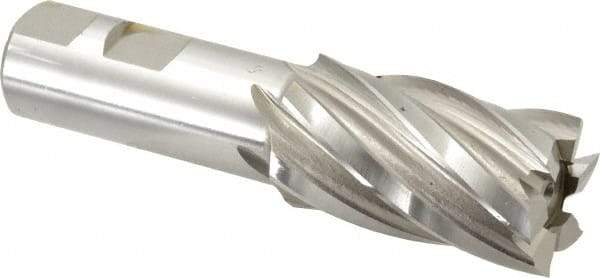 Hertel - 1-1/8", 2" LOC, 7/8" Shank Diam, 4-1/4" OAL, 6 Flute, High Speed Steel Square End Mill - Single End, Uncoated, Spiral Flute, 30° Helix, Right Hand Cut, Right Hand Flute - Eagle Tool & Supply