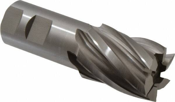 Hertel - 1-1/2", 2" LOC, 1-1/4" Shank Diam, 4-1/2" OAL, 6 Flute, High Speed Steel Square End Mill - Single End, Uncoated, Spiral Flute, 30° Helix, Right Hand Cut, Right Hand Flute - Eagle Tool & Supply