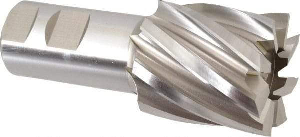 Hertel - 1-7/8", 2" LOC, 1-1/4" Shank Diam, 4-1/2" OAL, 8 Flute, High Speed Steel Square End Mill - Single End, Uncoated, Spiral Flute, 30° Helix, Right Hand Cut, Right Hand Flute - Eagle Tool & Supply