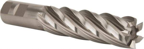 Hertel - 1-1/8", 4" LOC, 1" Shank Diam, 6-1/2" OAL, 6 Flute, High Speed Steel Square End Mill - Single End, Uncoated, Spiral Flute, 30° Helix, Right Hand Cut, Right Hand Flute - Eagle Tool & Supply