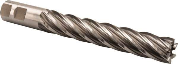 Hertel - 7/8", 5" LOC, 7/8" Shank Diam, 7-1/4" OAL, 6 Flute, High Speed Steel Square End Mill - Single End, Uncoated, Spiral Flute, 30° Helix, Right Hand Cut, Right Hand Flute - Eagle Tool & Supply