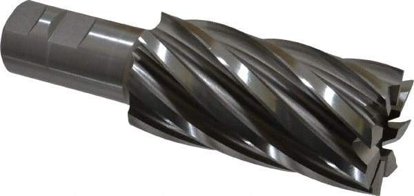 Hertel - 2", 4" LOC, 1-1/4" Shank Diam, 6-1/2" OAL, 8 Flute, High Speed Steel Square End Mill - Single End, Uncoated, Spiral Flute, 30° Helix, Right Hand Cut, Right Hand Flute - Eagle Tool & Supply