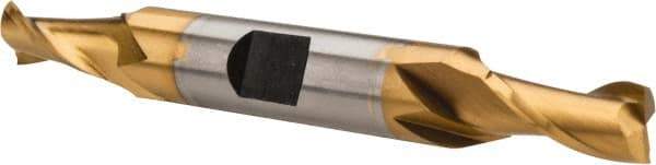 Hertel - 9/32", 9/16" LOC, 3/8" Shank Diam, 3-1/8" OAL, 2 Flute, High Speed Steel Square End Mill - Double End, TiN Finish, Spiral Flute, 30° Helix, Centercutting, Right Hand Cut, Right Hand Flute - Eagle Tool & Supply