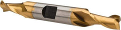 Hertel - 9/32", 9/16" LOC, 3/8" Shank Diam, 3-1/8" OAL, 2 Flute, High Speed Steel Square End Mill - Double End, TiN Finish, Spiral Flute, 30° Helix, Centercutting, Right Hand Cut, Right Hand Flute - Eagle Tool & Supply