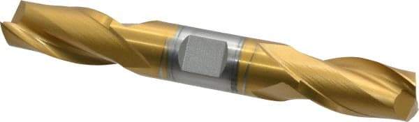 Hertel - 5/8", 1-1/8" LOC, 5/8" Shank Diam, 4-1/2" OAL, 2 Flute, High Speed Steel Square End Mill - Double End, TiN Finish, Spiral Flute, 30° Helix, Centercutting, Right Hand Cut, Right Hand Flute - Eagle Tool & Supply