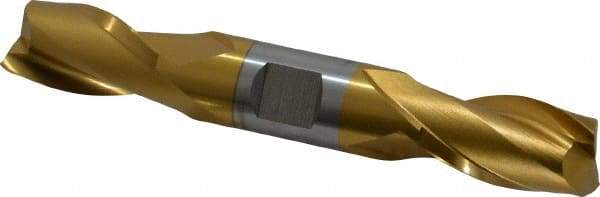 Hertel - 3/4", 1-5/16" LOC, 3/4" Shank Diam, 5" OAL, 2 Flute, High Speed Steel Square End Mill - Double End, TiN Finish, Spiral Flute, 30° Helix, Centercutting, Right Hand Cut, Right Hand Flute - Eagle Tool & Supply