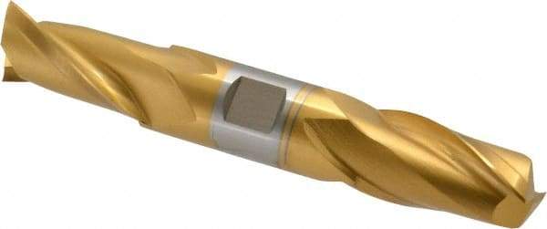 Hertel - 7/8", 1-9/16" LOC, 7/8" Shank Diam, 5-1/2" OAL, 2 Flute, High Speed Steel Square End Mill - Double End, TiN Finish, Spiral Flute, 30° Helix, Centercutting, Right Hand Cut, Right Hand Flute - Eagle Tool & Supply