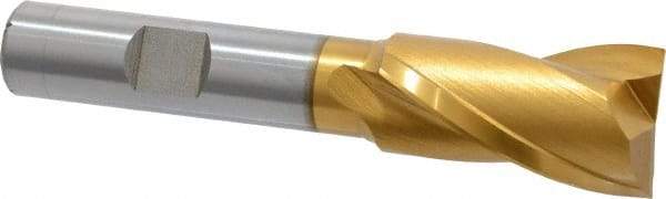 Hertel - 3/4", 1-5/16" LOC, 1/2" Shank Diam, 3-5/16" OAL, 2 Flute, High Speed Steel Square End Mill - Single End, TiN Finish, Spiral Flute, 30° Helix, Centercutting, Right Hand Cut, Right Hand Flute - Eagle Tool & Supply
