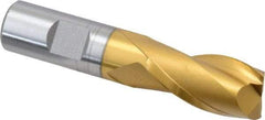 Hertel - 13/16", 1-1/2" LOC, 3/4" Shank Diam, 3-3/4" OAL, 2 Flute, High Speed Steel Square End Mill - Single End, TiN Finish, Spiral Flute, 30° Helix, Centercutting, Right Hand Cut, Right Hand Flute - Eagle Tool & Supply