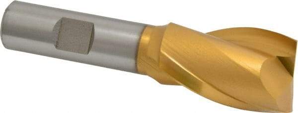 Hertel - 1", 1-1/2" LOC, 5/8" Shank Diam, 3-5/8" OAL, 2 Flute, High Speed Steel Square End Mill - Single End, TiN Finish, Spiral Flute, 30° Helix, Centercutting, Right Hand Cut, Right Hand Flute - Eagle Tool & Supply