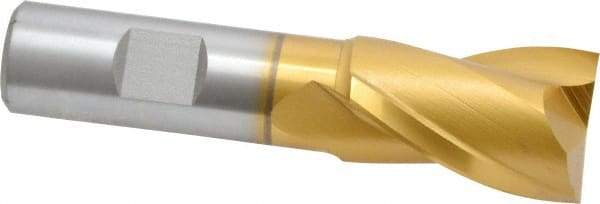 Hertel - 1", 1-1/2" LOC, 3/4" Shank Diam, 3-3/4" OAL, 2 Flute, High Speed Steel Square End Mill - Single End, TiN Finish, Spiral Flute, 30° Helix, Centercutting, Right Hand Cut, Right Hand Flute - Eagle Tool & Supply