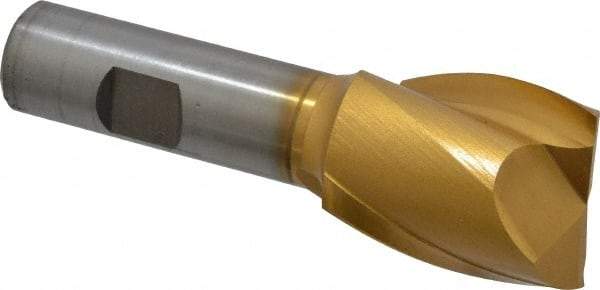 Hertel - 1-1/4", 1-1/2" LOC, 3/4" Shank Diam, 3-7/8" OAL, 2 Flute, High Speed Steel Square End Mill - Single End, TiN Finish, Spiral Flute, 30° Helix, Centercutting, Right Hand Cut, Right Hand Flute - Eagle Tool & Supply