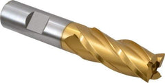 Hertel - 11/16", 1-5/8" LOC, 5/8" Shank Diam, 3-3/4" OAL, 4 Flute, High Speed Steel Square End Mill - Single End, TiN Finish, Spiral Flute, 30° Helix, Right Hand Cut, Right Hand Flute - Eagle Tool & Supply