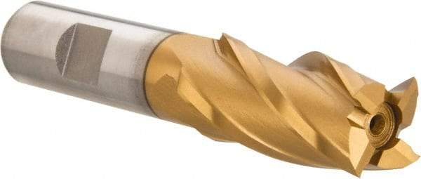 Hertel - 3/4", 1-5/8" LOC, 5/8" Shank Diam, 3-3/4" OAL, 4 Flute, High Speed Steel Square End Mill - Single End, TiN Finish, Spiral Flute, 30° Helix, Right Hand Cut, Right Hand Flute - Eagle Tool & Supply