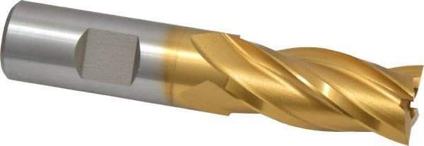 Hertel - 3/4", 1-5/8" LOC, 3/4" Shank Diam, 3-3/4" OAL, 4 Flute, High Speed Steel Square End Mill - Single End, TiN Finish, Spiral Flute, 30° Helix, Right Hand Cut, Right Hand Flute - Eagle Tool & Supply