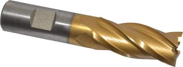 Hertel - 13/16", 1-7/8" LOC, 3/4" Shank Diam, 4-1/8" OAL, 4 Flute, High Speed Steel Square End Mill - Single End, TiN Finish - Eagle Tool & Supply