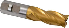 Hertel - 7/8", 1-7/8" LOC, 7/8" Shank Diam, 4-1/8" OAL, 4 Flute, High Speed Steel Square End Mill - Single End, TiN Finish, Spiral Flute, 30° Helix, Right Hand Cut, Right Hand Flute - Eagle Tool & Supply