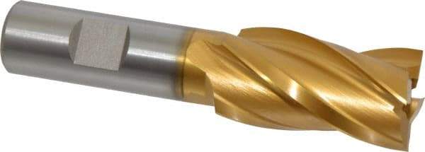 Hertel - 1", 1-7/8" LOC, 3/4" Shank Diam, 4-1/8" OAL, 4 Flute, High Speed Steel Square End Mill - Single End, TiN Finish, Spiral Flute, 30° Helix, Right Hand Cut, Right Hand Flute - Eagle Tool & Supply