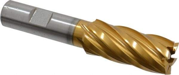 Hertel - 13/16", 1-7/8" LOC, 5/8" Shank Diam, 4" OAL, 6 Flute, High Speed Steel Square End Mill - Single End, TiN Finish - Eagle Tool & Supply
