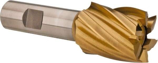 Hertel - 1-1/4", 1-1/2" LOC, 3/4" Shank Diam, 3-7/8" OAL, 6 Flute, High Speed Steel Square End Mill - Single End, TiN Finish, Spiral Flute, 30° Helix, Right Hand Cut, Right Hand Flute - Eagle Tool & Supply